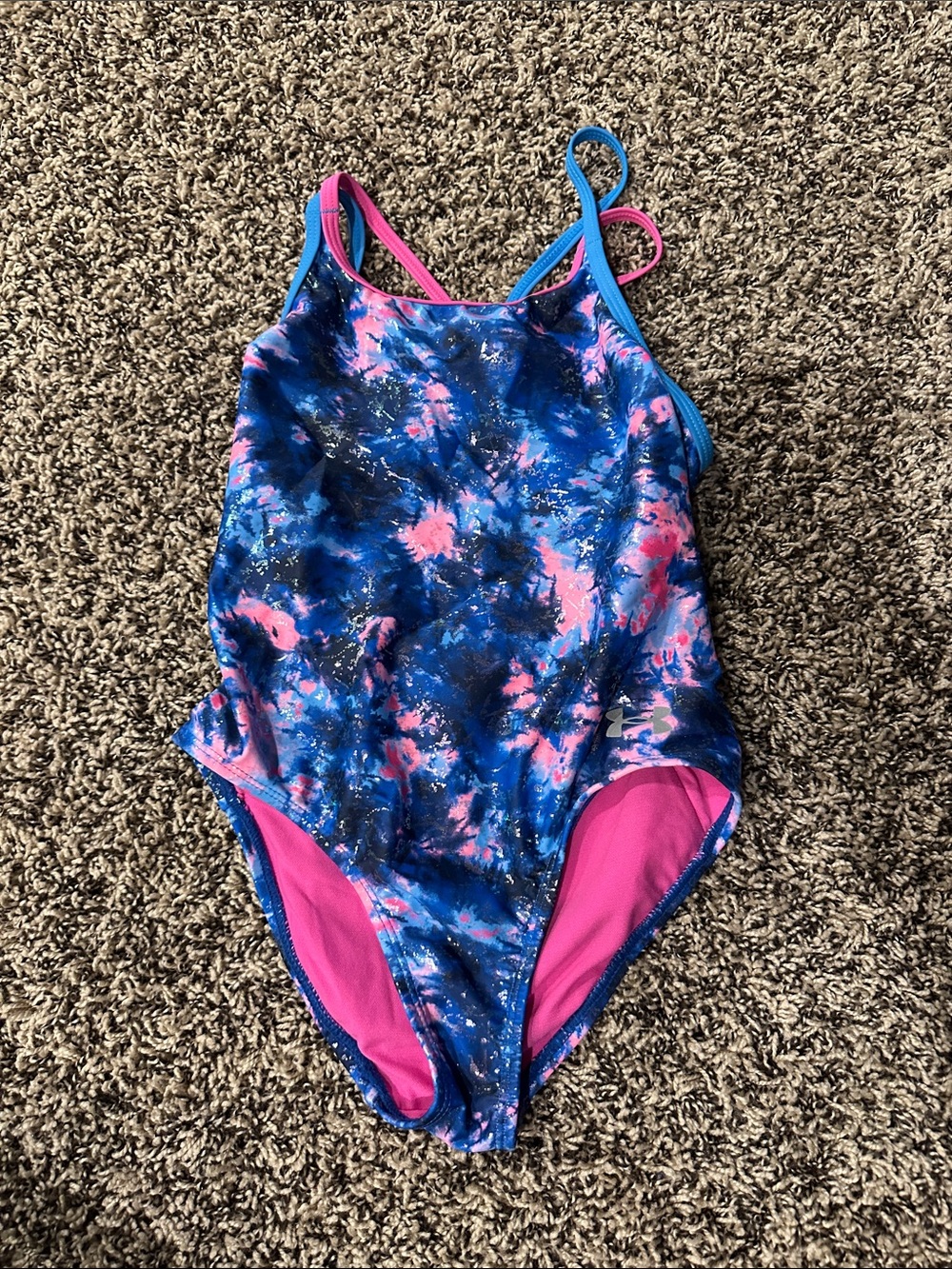 Under Armour Girls' Blue & Pink Tie-Dye One-Piece Swimsuit